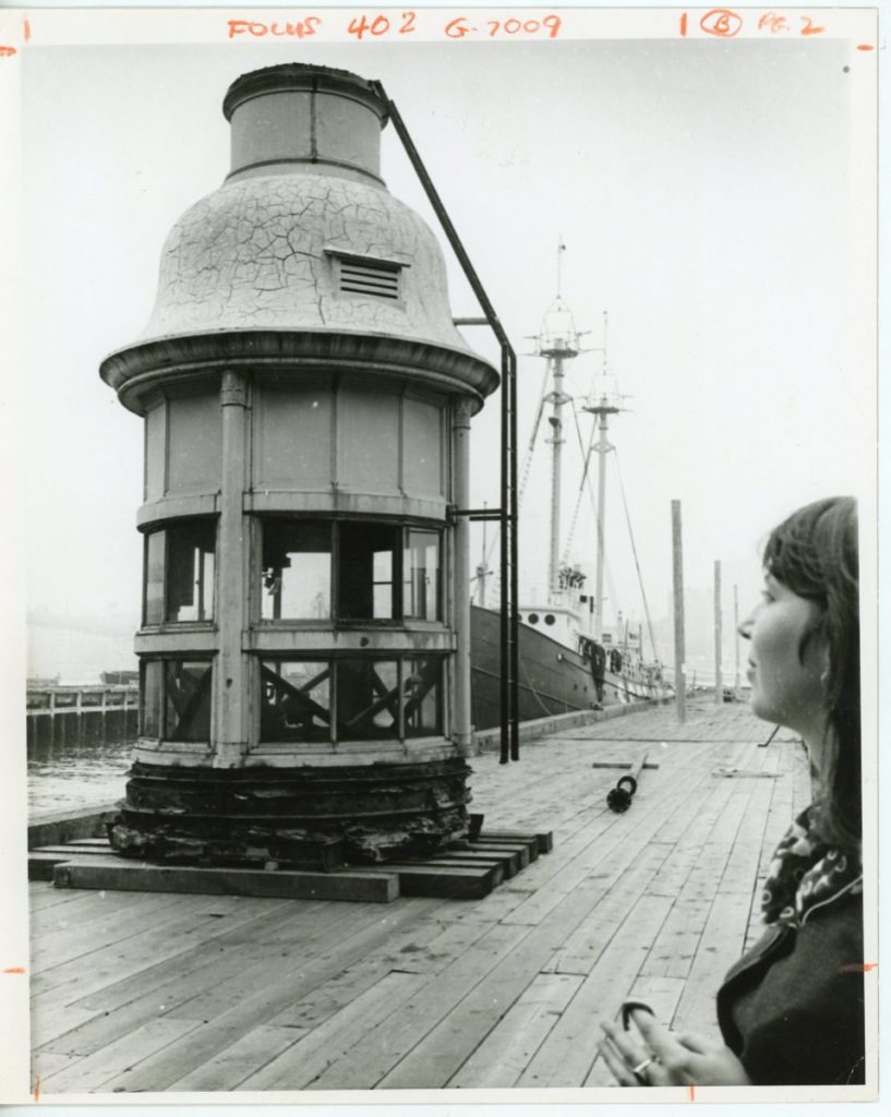 Titanic Memorial Lighthouse's on Pier 16, ca. 1973. South Street Seaport Museum Archives