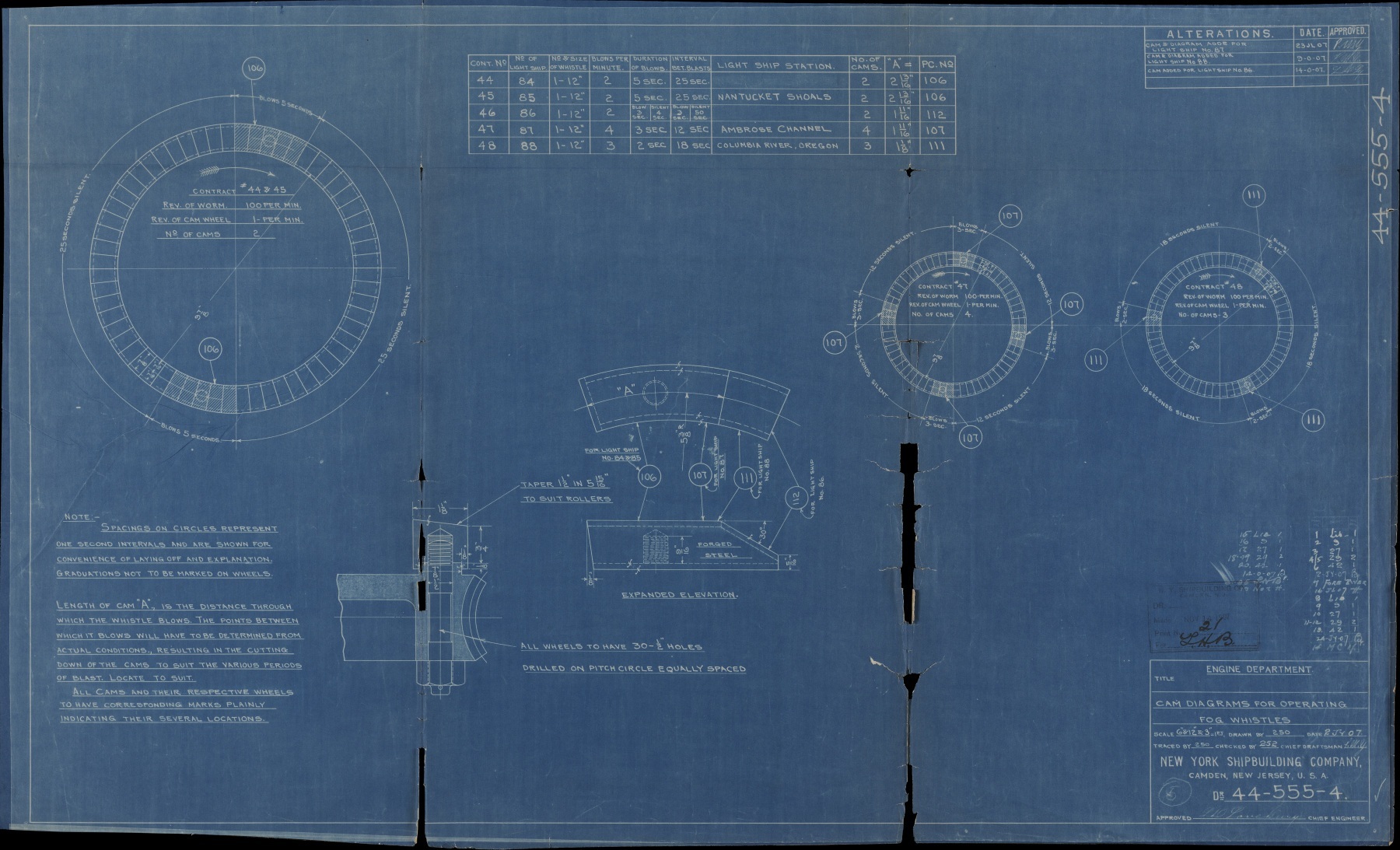 Lightship Ship Plan, Diagram for Operating Fog Whistles, 1907