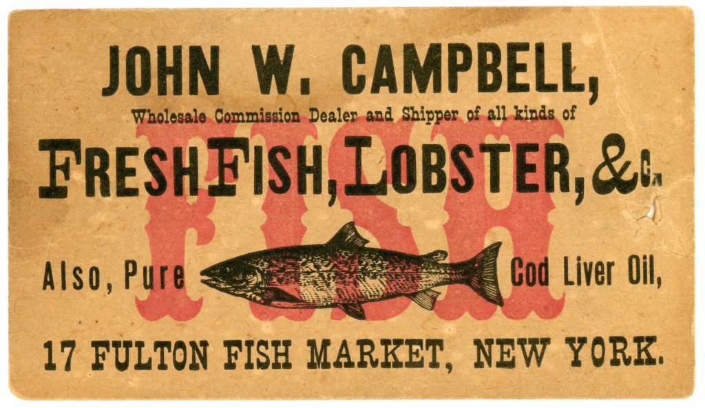 John W. Campbell Fish Dealer Trade Card, 19th century