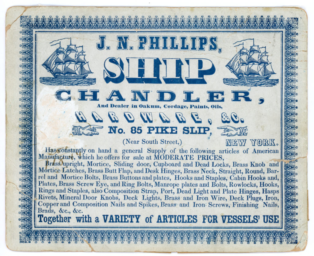 Handbill, J.N. Phillips Ship Chandler, 1844