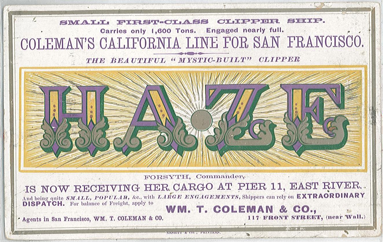 Haze Clipper Card, 19th century