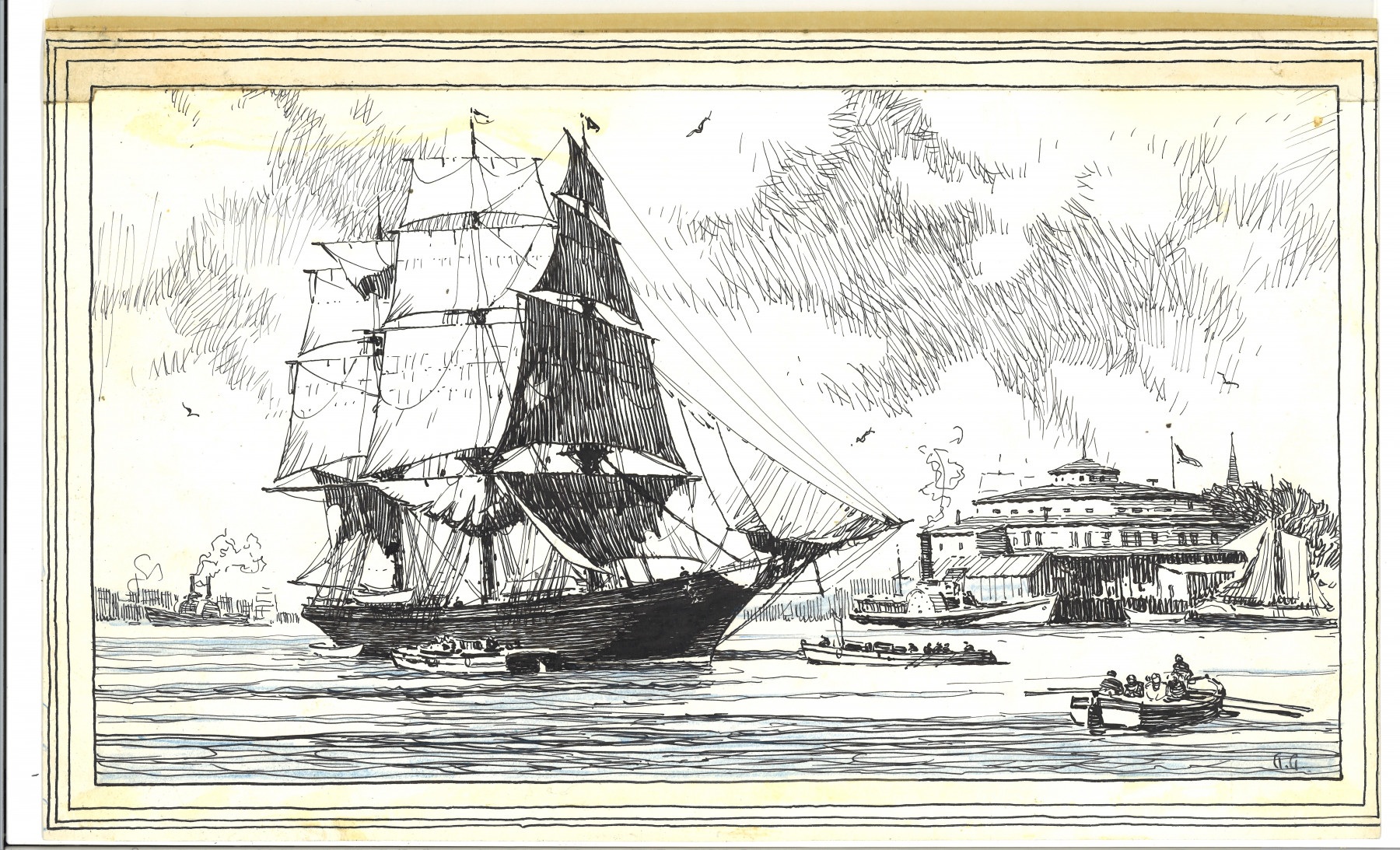 Sketch for "Clipper Ship Rainbow at anchor off Castle Garden,” n.d.