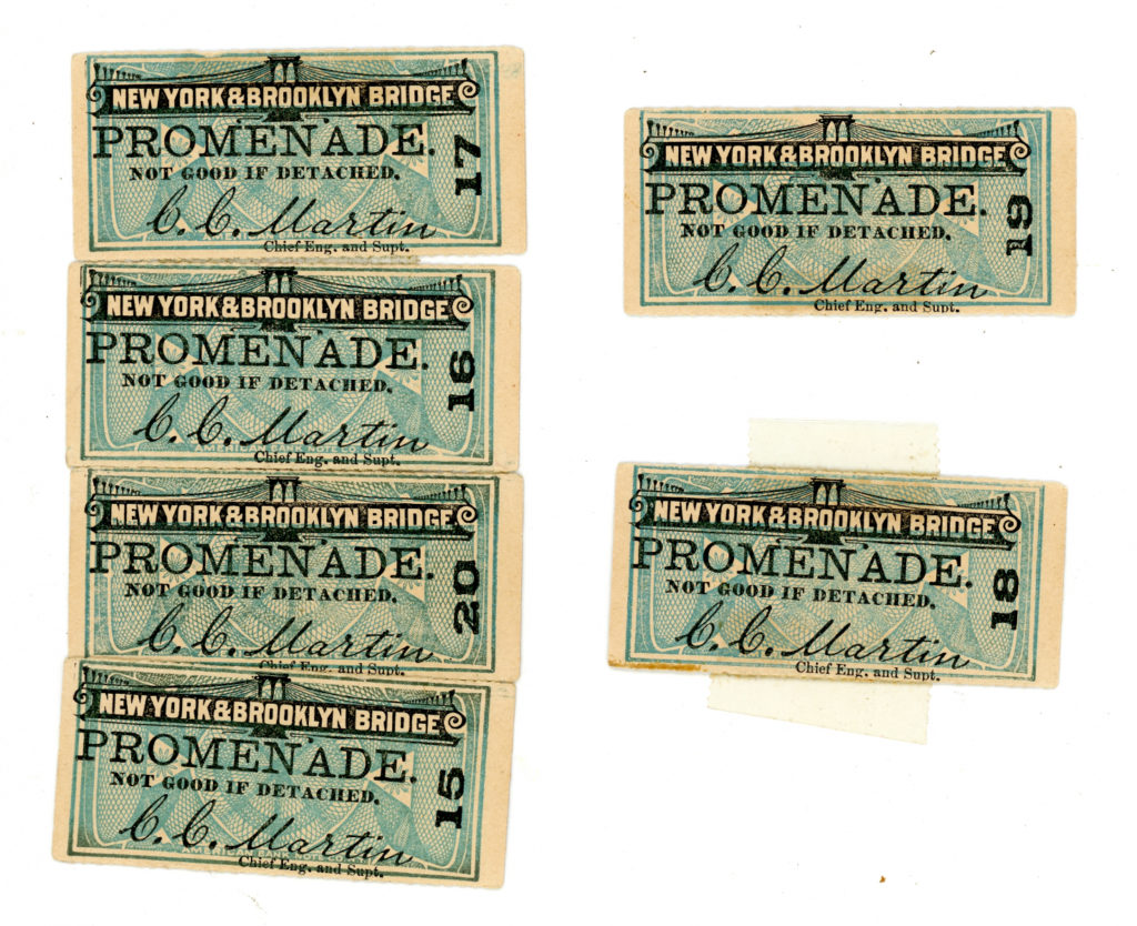 New York & Brooklyn Bridge Promenade Tickets, ca. 1883