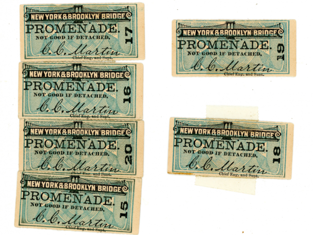 New York & Brooklyn Bridge Promenade Tickets, ca. 1883