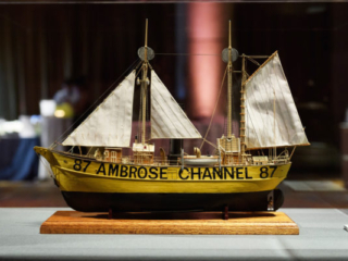 Scale ship model of lightship Ambrose with the original yellow color