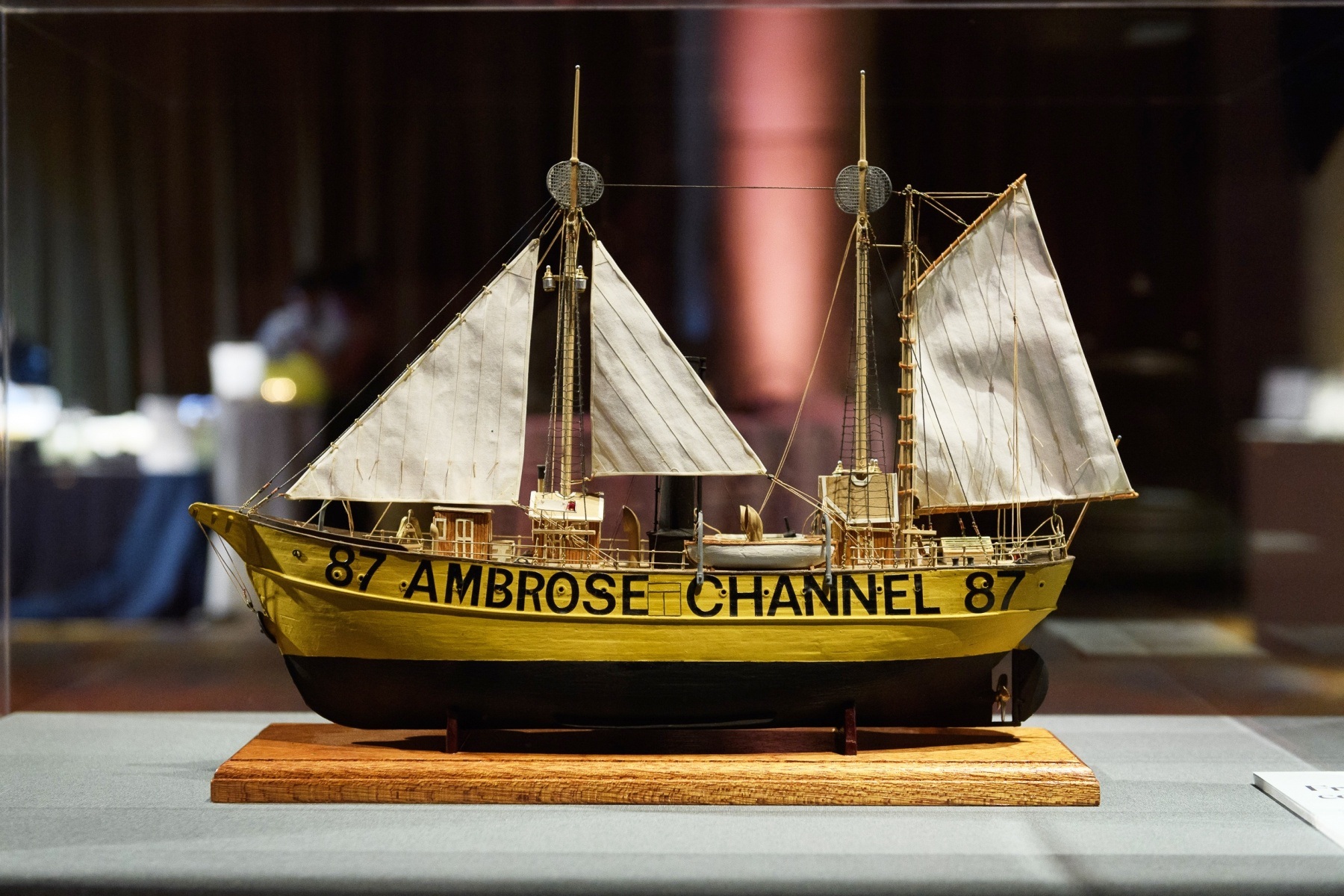 Scale ship model of lightship Ambrose with the original yellow color