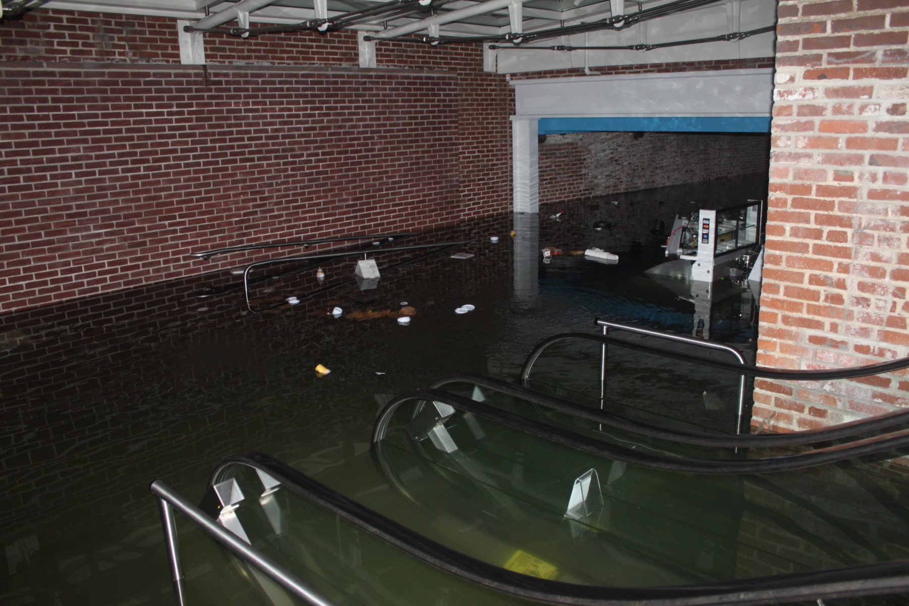 The devastation of Hurricane Sandy inside the Museum's main lobby at 12 Fulton Street