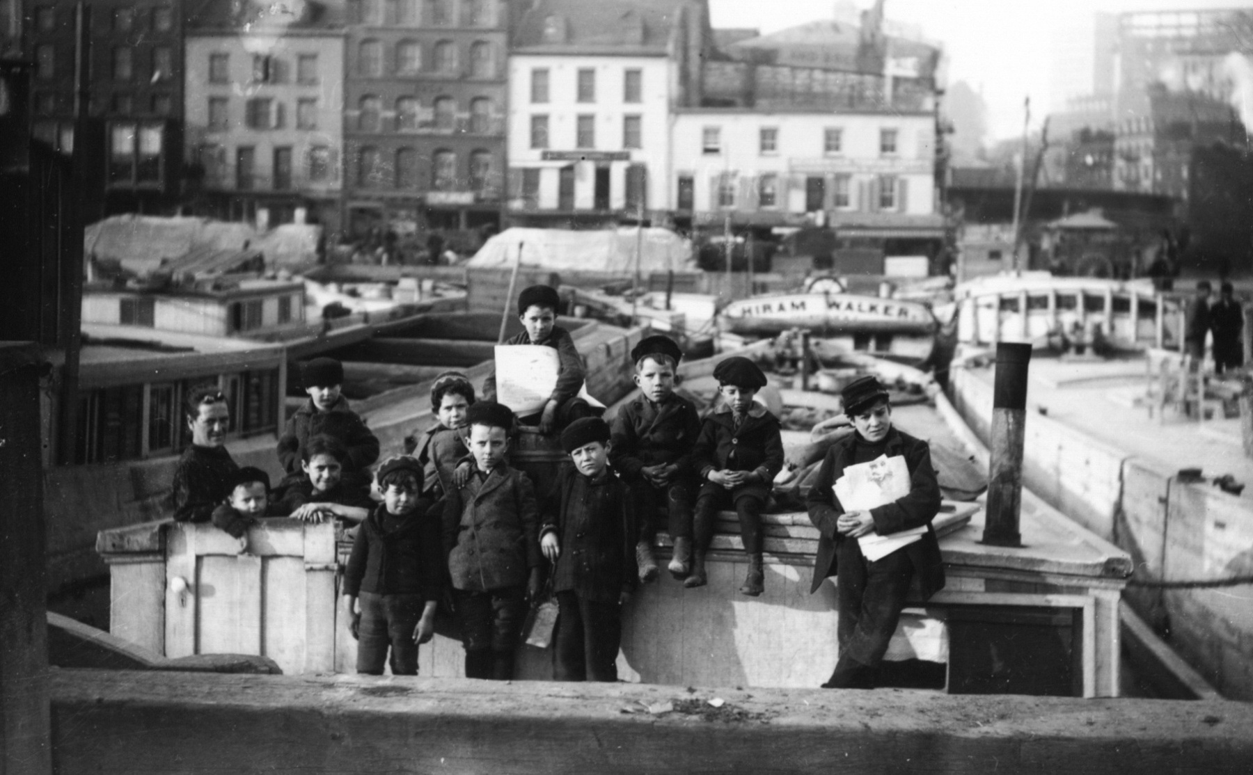 Canal boat children on a barge at Coenties Slip, ca. 18901915 from the Museum's Thomas W. Kennedy Collection