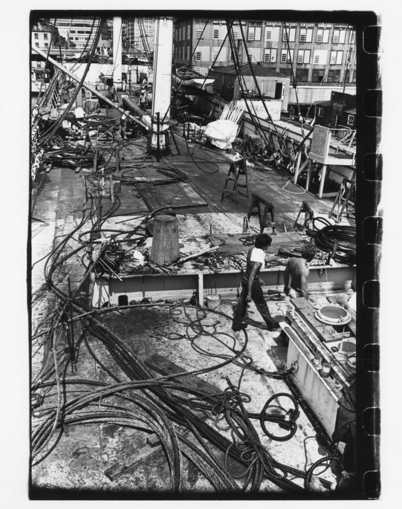 Repair work on the main deck of Wavertree, 1981