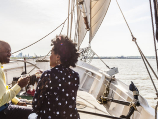 A couple enjoying a public sail on Pioneer