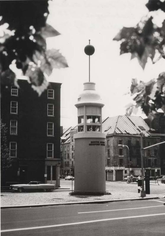 Titanic Memorial Lighthouse at the corner of Water and Park Street, 1976. Courtesy of the Seamen's Church Institute Archive.