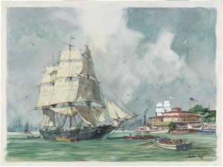 Clipper Ship Rainbow at anchor off Castle Garden, 1943 Clipper Ship Rainbow at anchor off Castle Garden, 1943