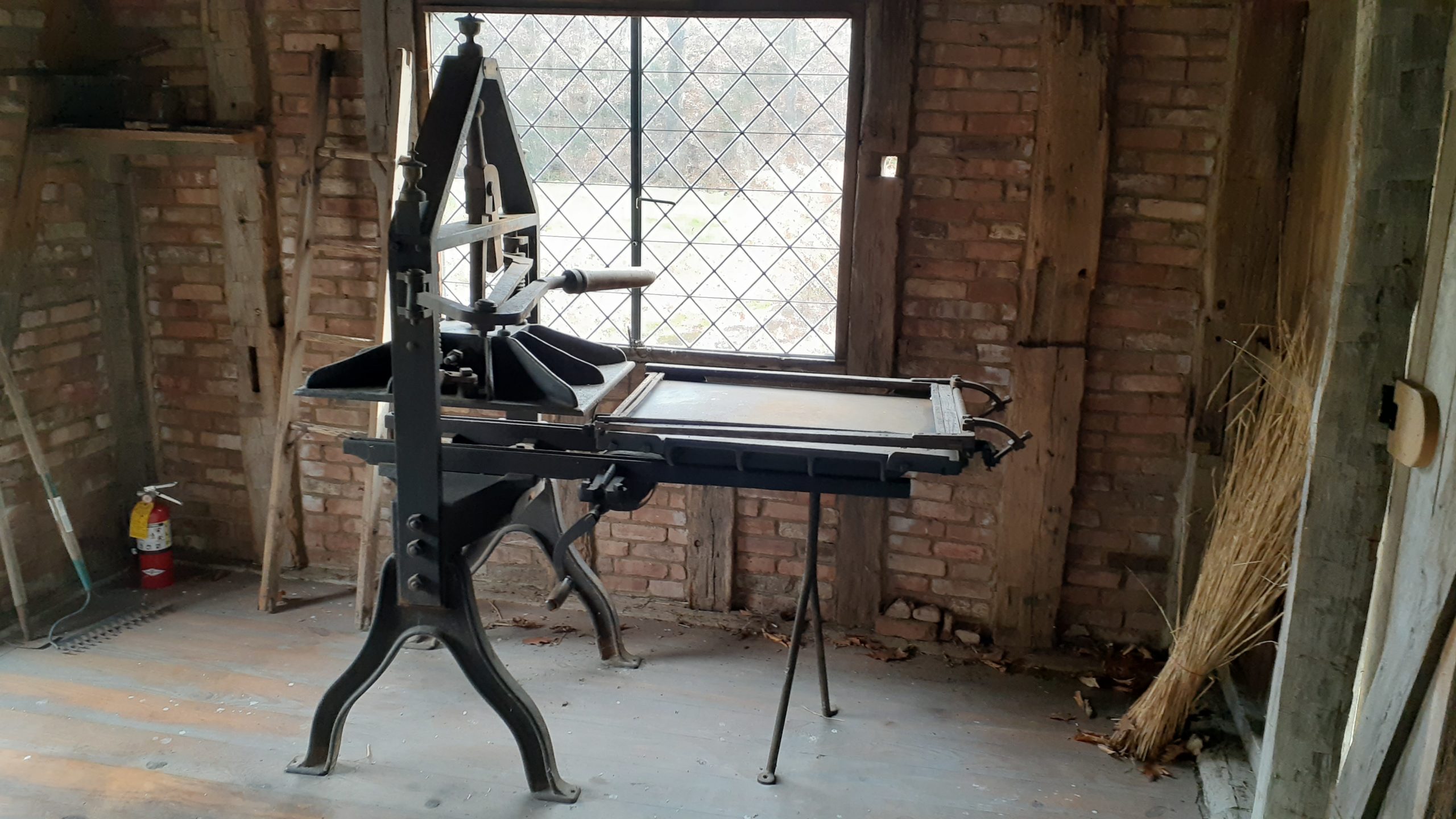 Johannes Gutenberg printing press cartoon printing machine Stock