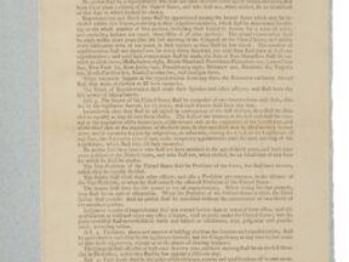 Page with printed text of the first page of the Constitution.