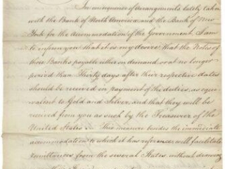 Front page of a letter from Alexander Hamilton to Stephen Smith; scripted handwritten text on cream paper